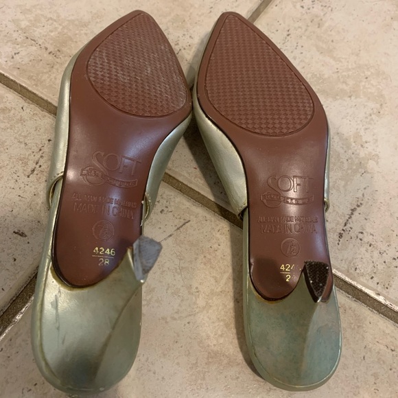 Vintage Y2K SOFT by Highlights Metallic Silver/Gold Slingback Kitten Heels 7.5 - Picture 8 of 9